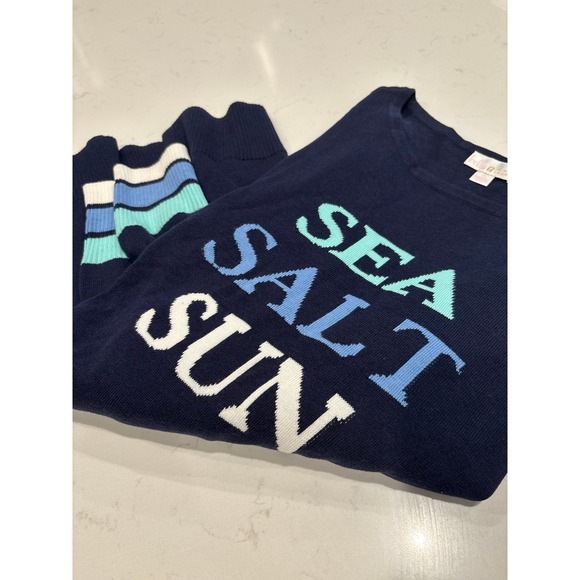 Belle Kim Gravel Sweaters - Sea Salt Sun Striped Cuff Sweater Coastal, Nautical,Beach,Vacation